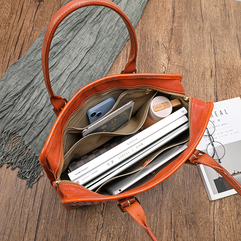 Women's Hand-woven Handbag Vegetable Tanned Full-grain Leather Cowhide