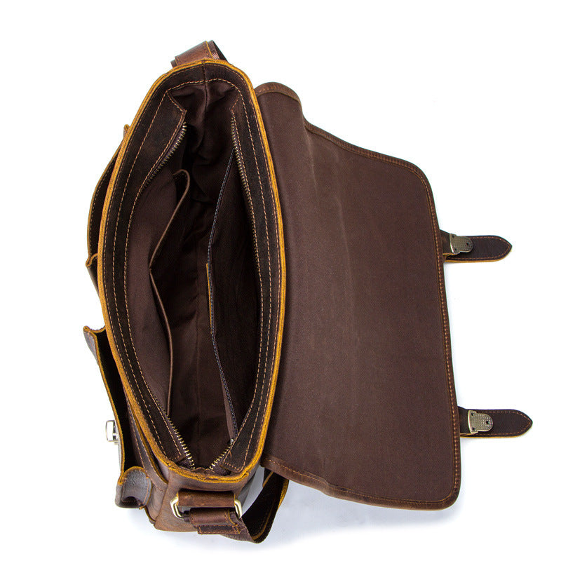 Retro Crazy Horse And Cowhide One Shoulder Crossbody Bag For Men