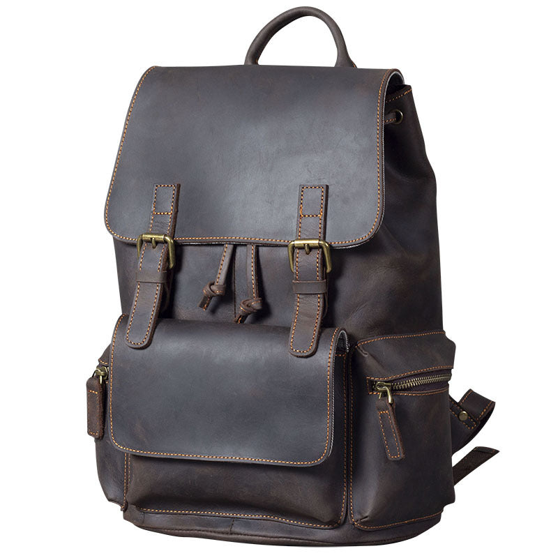 Crazy Horse Leather Backpack Men's Handmade Classic